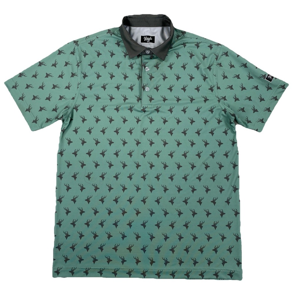 Waggle Performance Golf Polo Shirt Men's Medium Green Stag AOP